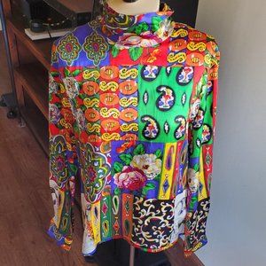 Vintage silk scarf print blouse